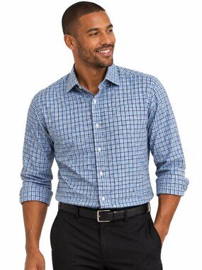 Piattelli for Barneys New York Blue Micro Check Dress Shirt Size XL